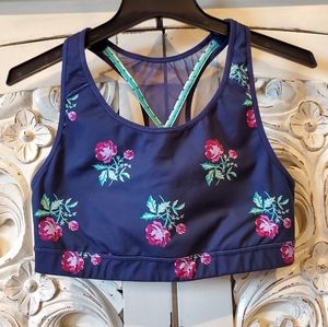 Floral navy blue racerback sports bra